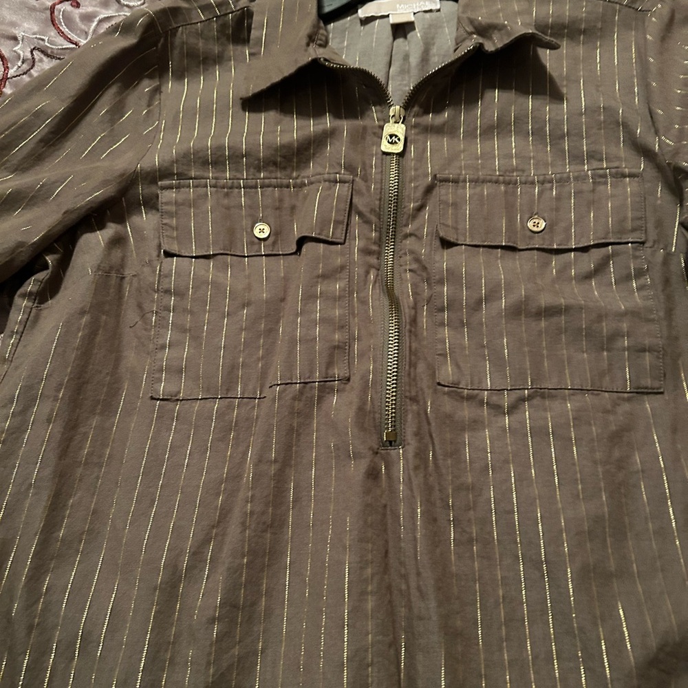 Michael Kors Brown Button Down with Gold Accents
